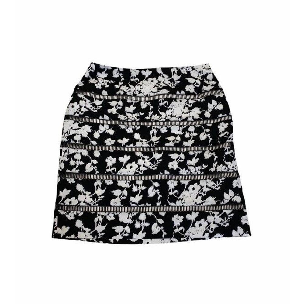White House Black Market Womens Pencil Skirt black Floral Mini Lined sz  00